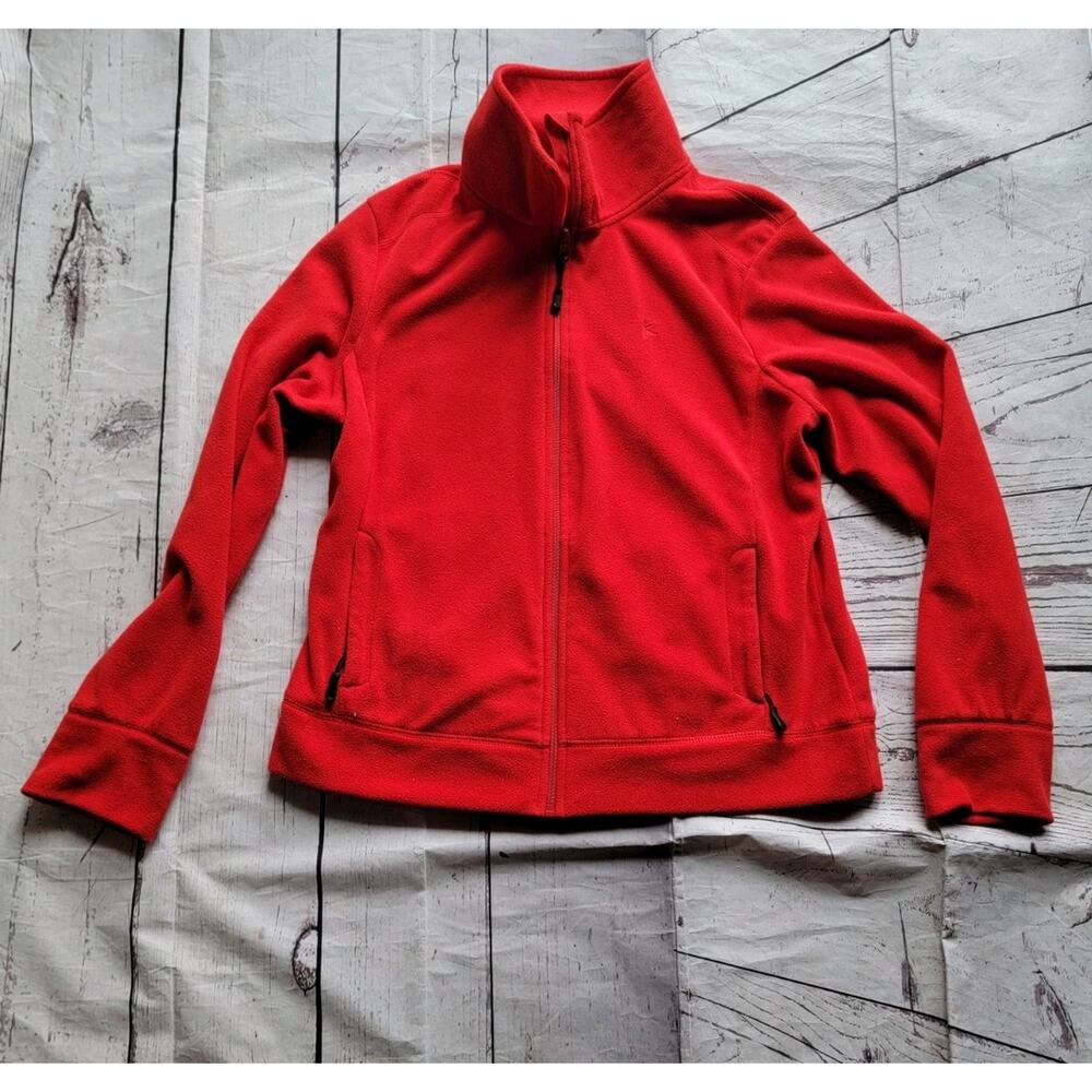 Danskin Now Full Zip Jacket Womens L 12-14 Red Fleece Pockets Mock Neck Soft